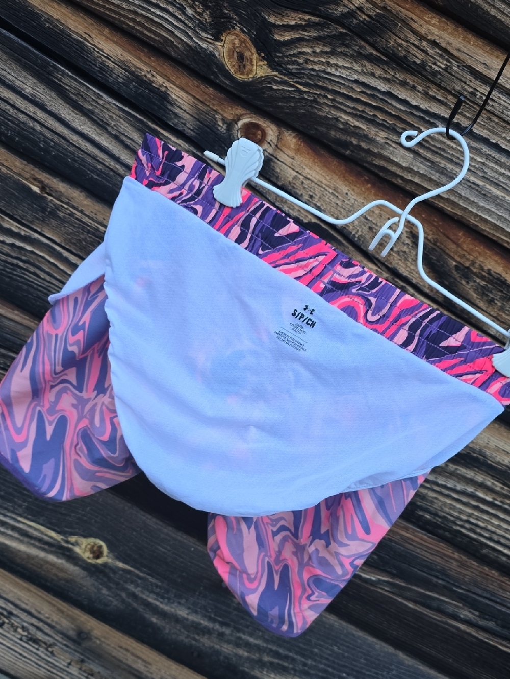 UA Pink Purple Wavy Swirl Lined Running Shorts LooseZip pocket Under Armour S - Picture 5 of 5